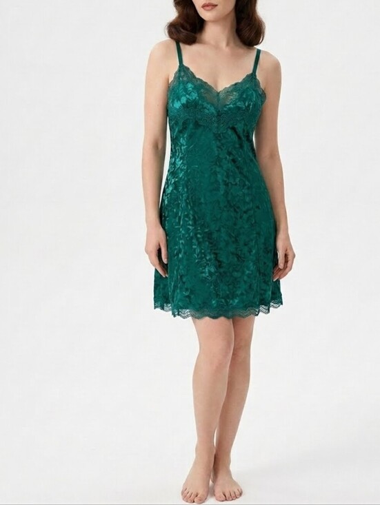 Victoria's Secret Other - Victoria’s Secret Babydoll Silky Slip Dress Emerald Green Fairy Grunge M Vtg Y2k